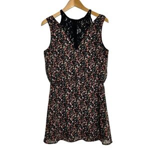 Love Culture Juniors Floral Mini Dress Sleeveless Lace Insert Size Medium